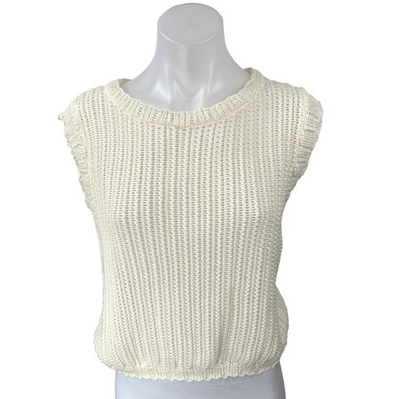 Pookie & Sebastian Cream Knit Crochet Sleeveless Crop Sweater Vest Top Size L - Picture 1 of 3